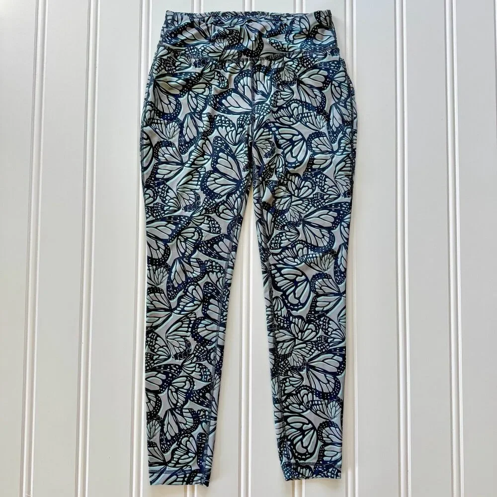 Danskin Butterfly Print Athletic Workout Fitted Leggings with adjustable waist - Picture 6 of 6